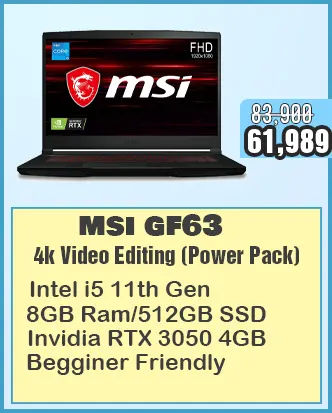 msi gf63 4k video editing laptop